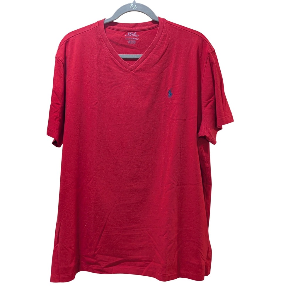 Polo Ralph Lauren Mens XL Red Logo V-Neck Short Sleeve T‎ Shirt Classic